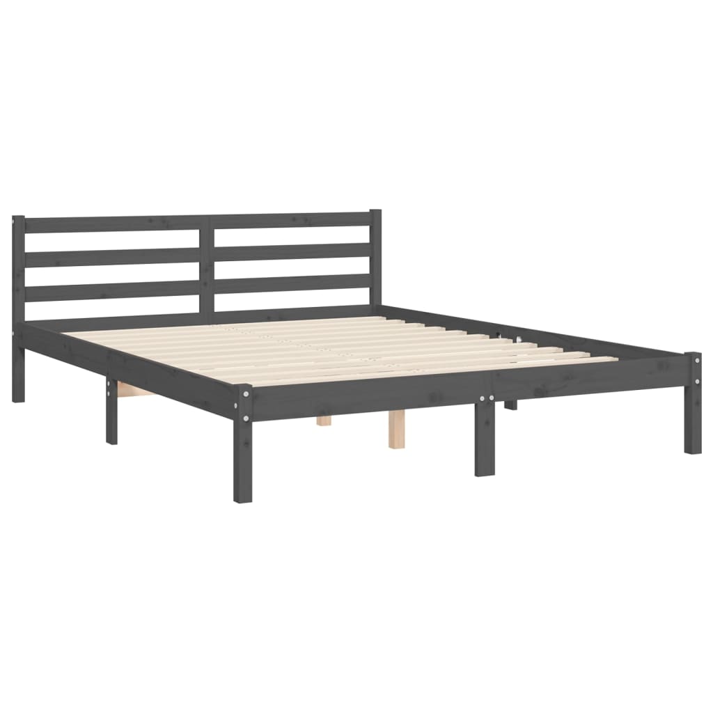 vidaXL Estructura de cama con cabecero madera maciza gris 140x190 cm