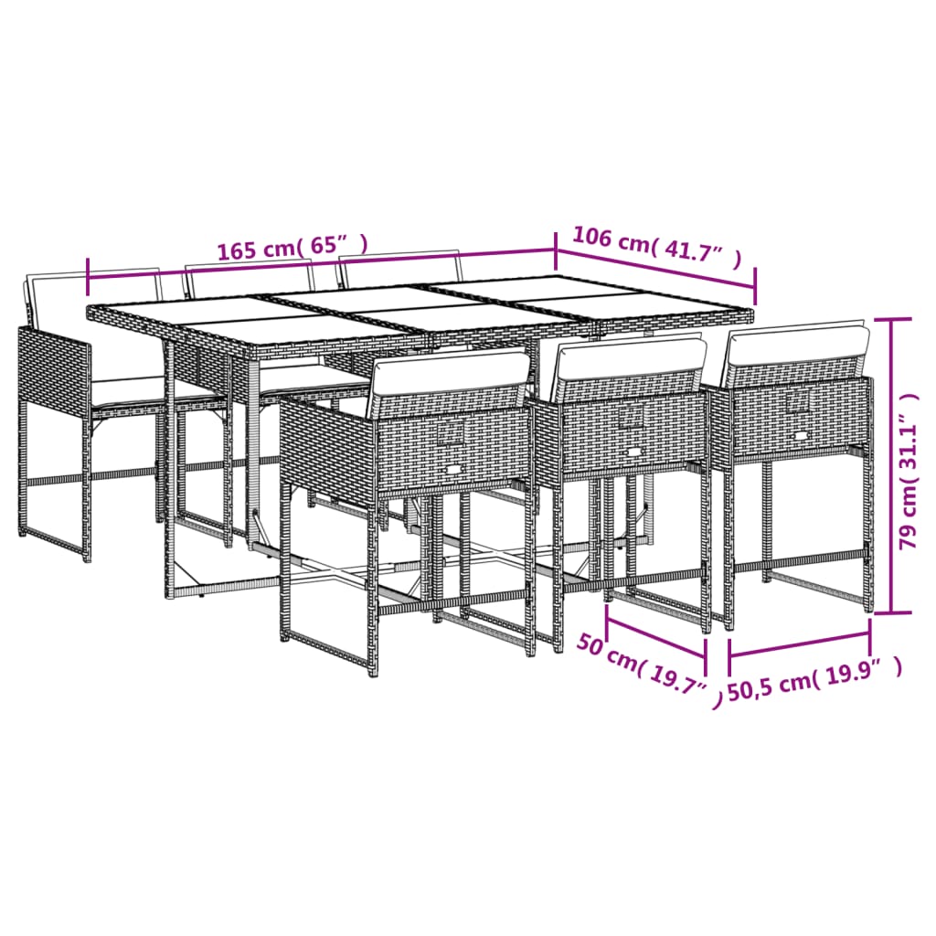 vidaXL Set de comedor de jardín 7 pzas y cojines ratán sintético negro