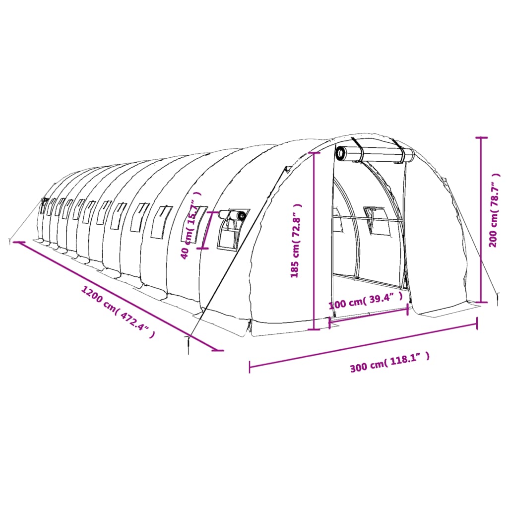 vidaXL Invernadero con estructura de acero blanco 36 m² 12x3x2 m