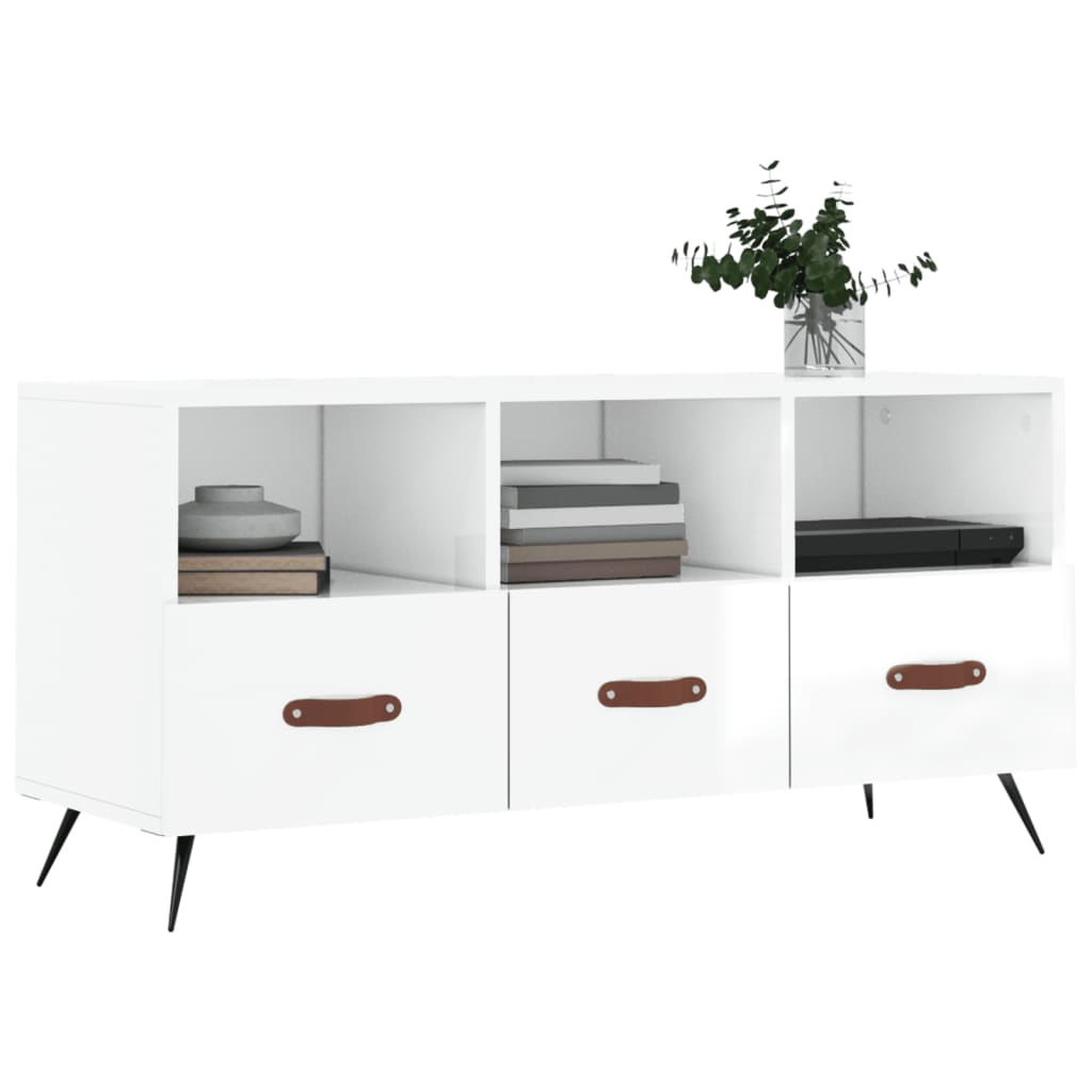 vidaXL Mueble de TV madera contrachapada blanco brillo 102x36x50 cm