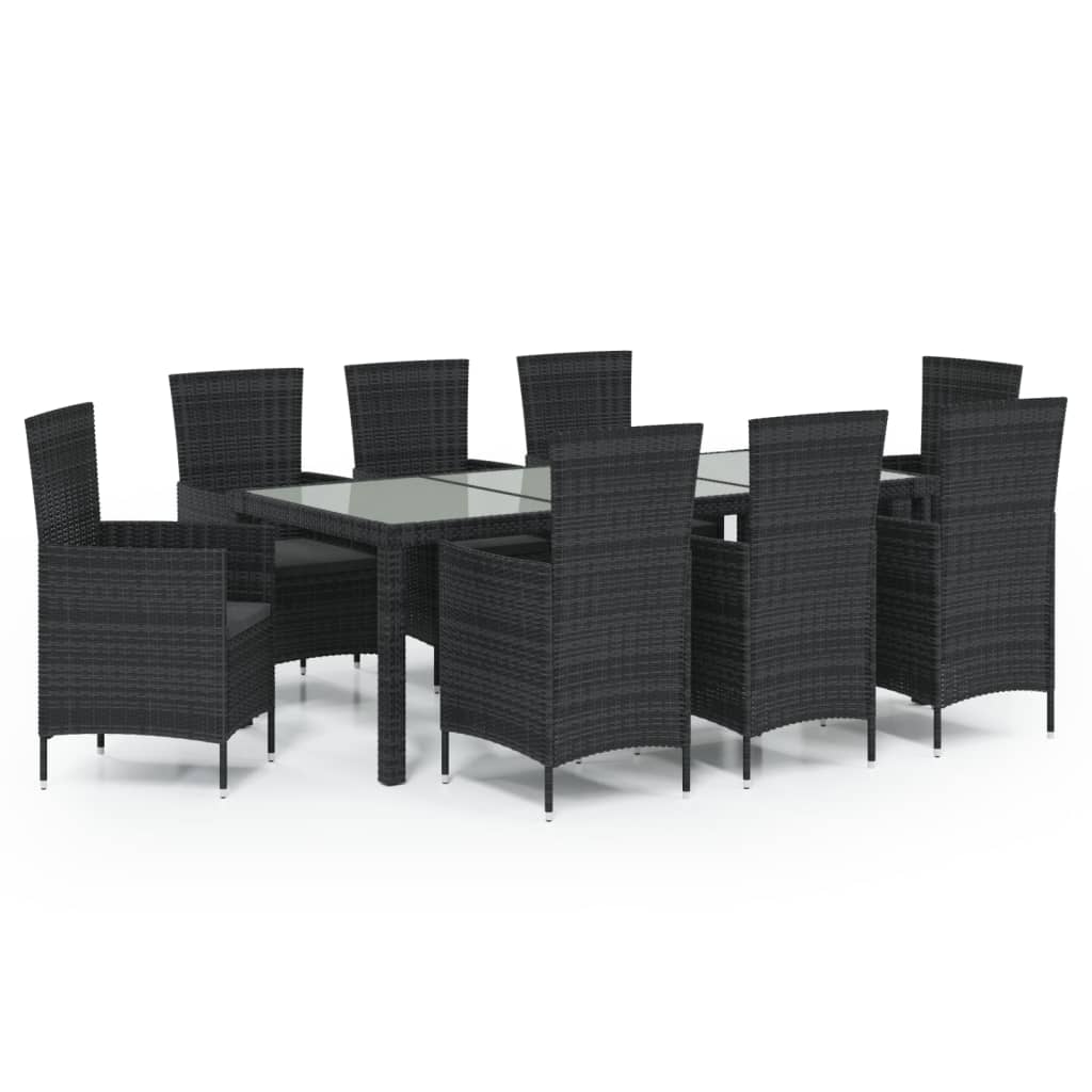 vidaXL Set comedor de jardín 9 piezas y cojines ratán sintético negro