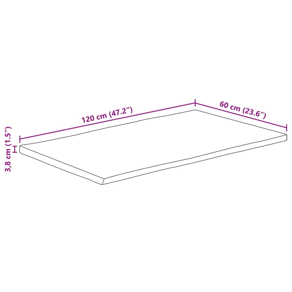 vidaXL Tablero de mesa borde natural madera maciza mango 120x60x3,8 cm