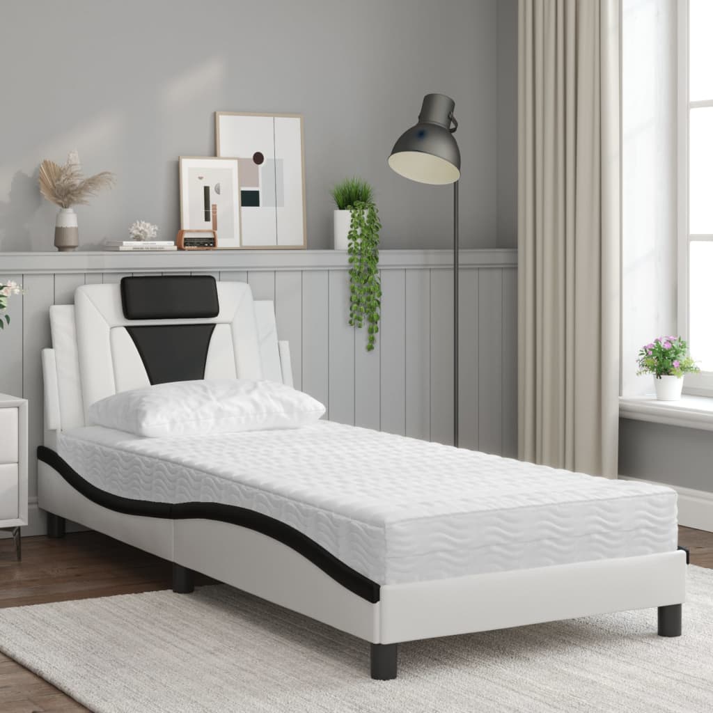 vidaXL Cama con colchón cuero sintético blanco y negro 90x190 cm