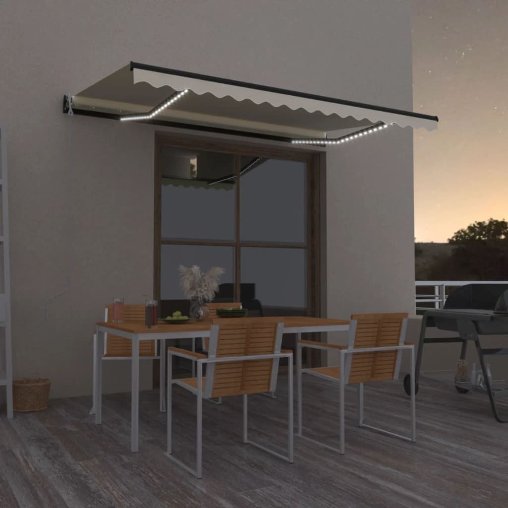 vidaXL Toldo automático con LED y sensor de viento crema 450x300 cm