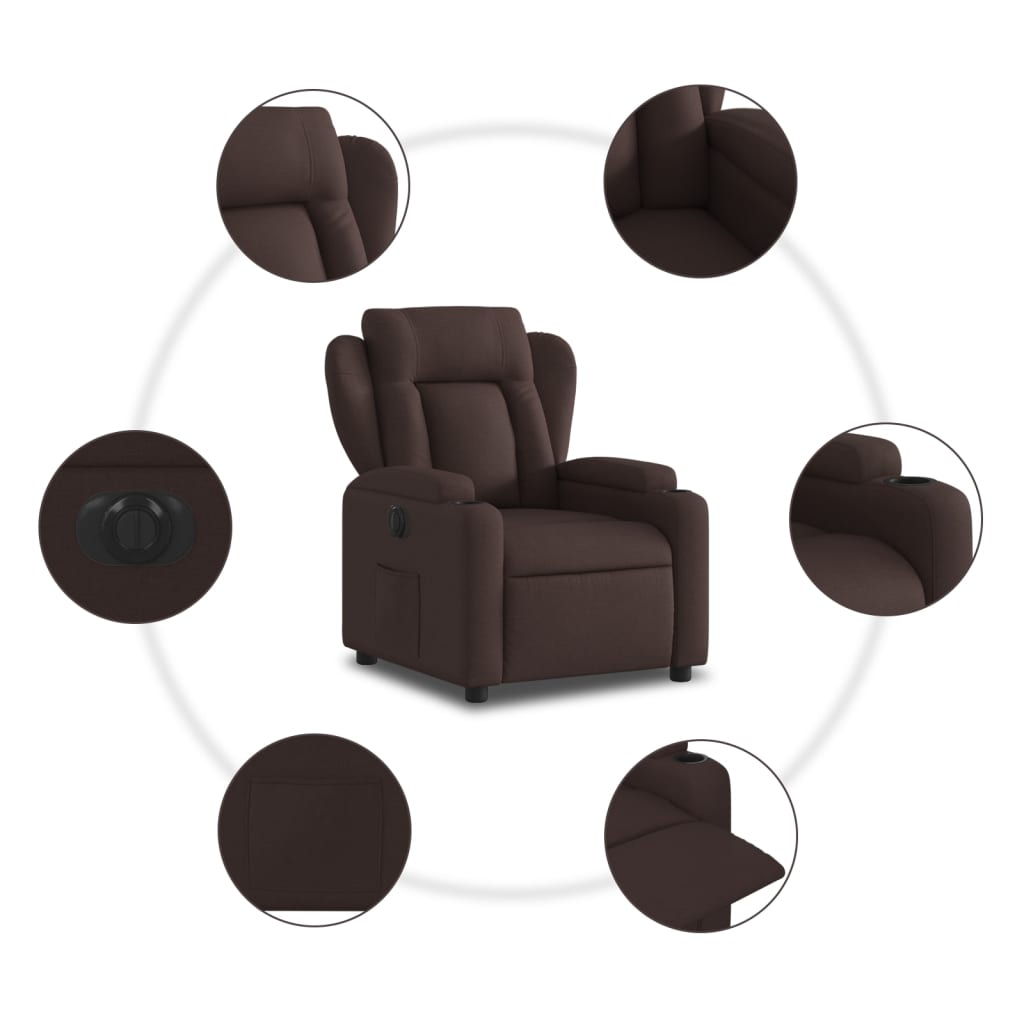 vidaXL Sillón reclinable eléctrico tela marrón oscuro