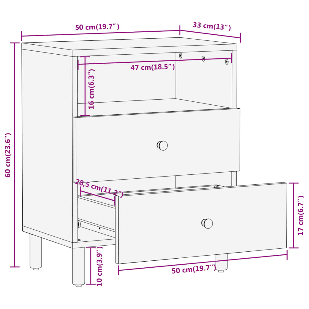 vidaXL Mesita de noche madera maciza de mango 50x33x60 cm