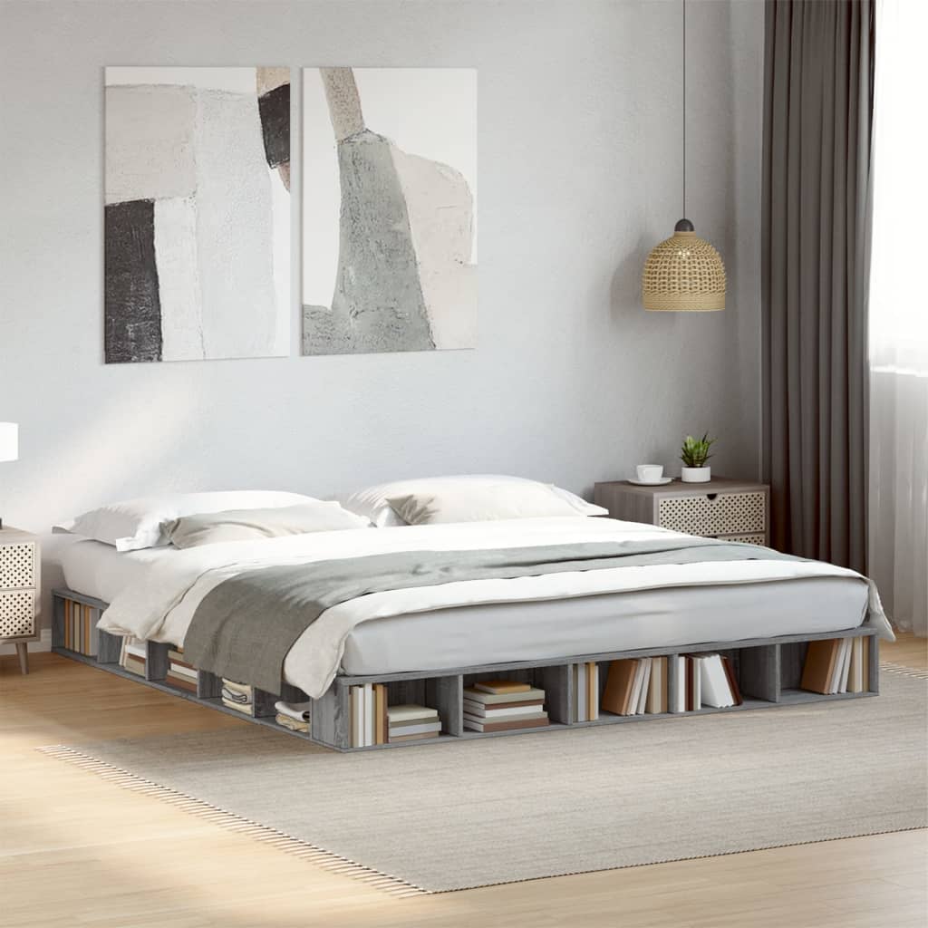 vidaXL Estructura de cama madera de ingeniería gris Sonoma 180x200 cm