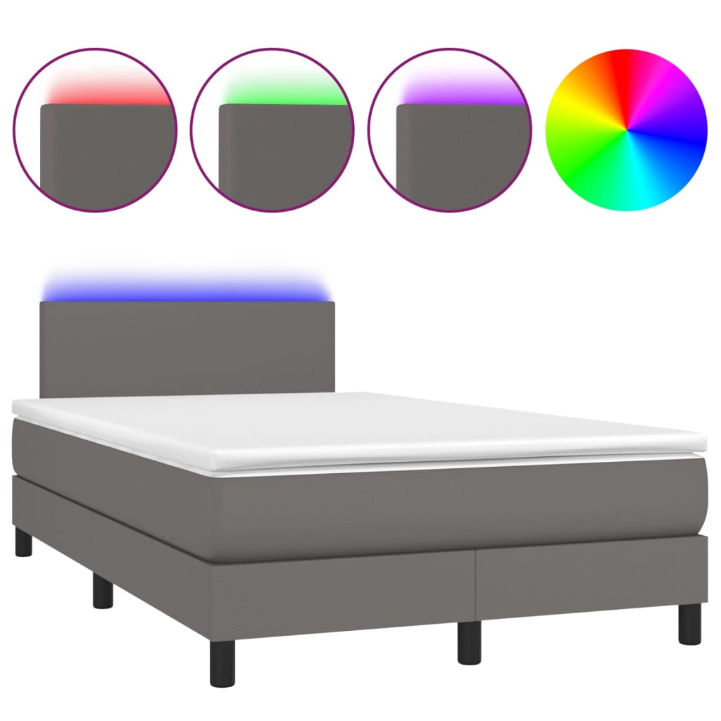 vidaXL Cama box spring colchón y LED cuero sintético gris 120x200 cm