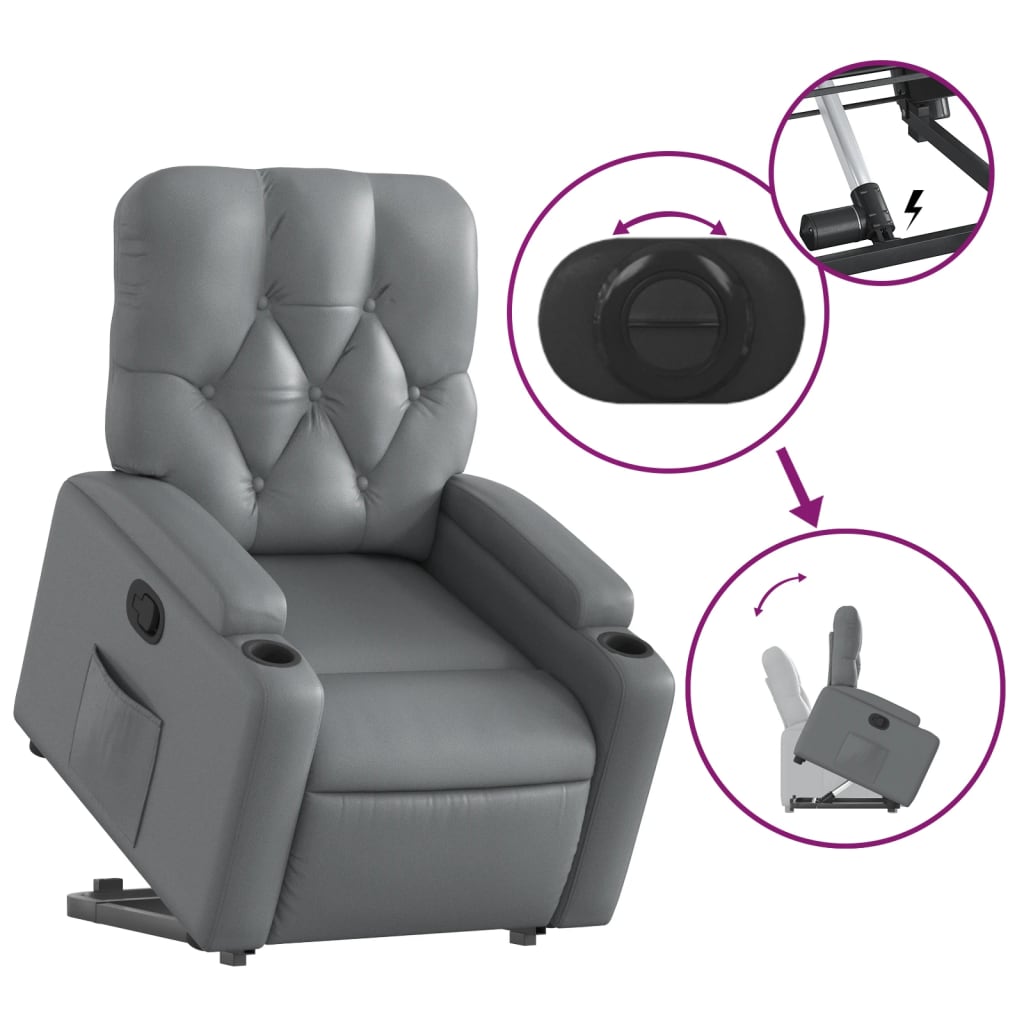 vidaXL Sillón reclinable elevable cuero artificial gris