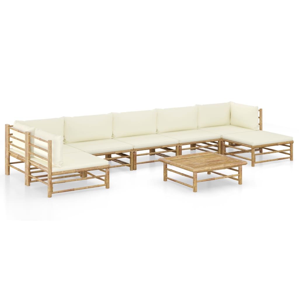 vidaXL Set de muebles de jardín 8 piezas bambú y cojines blanco crema