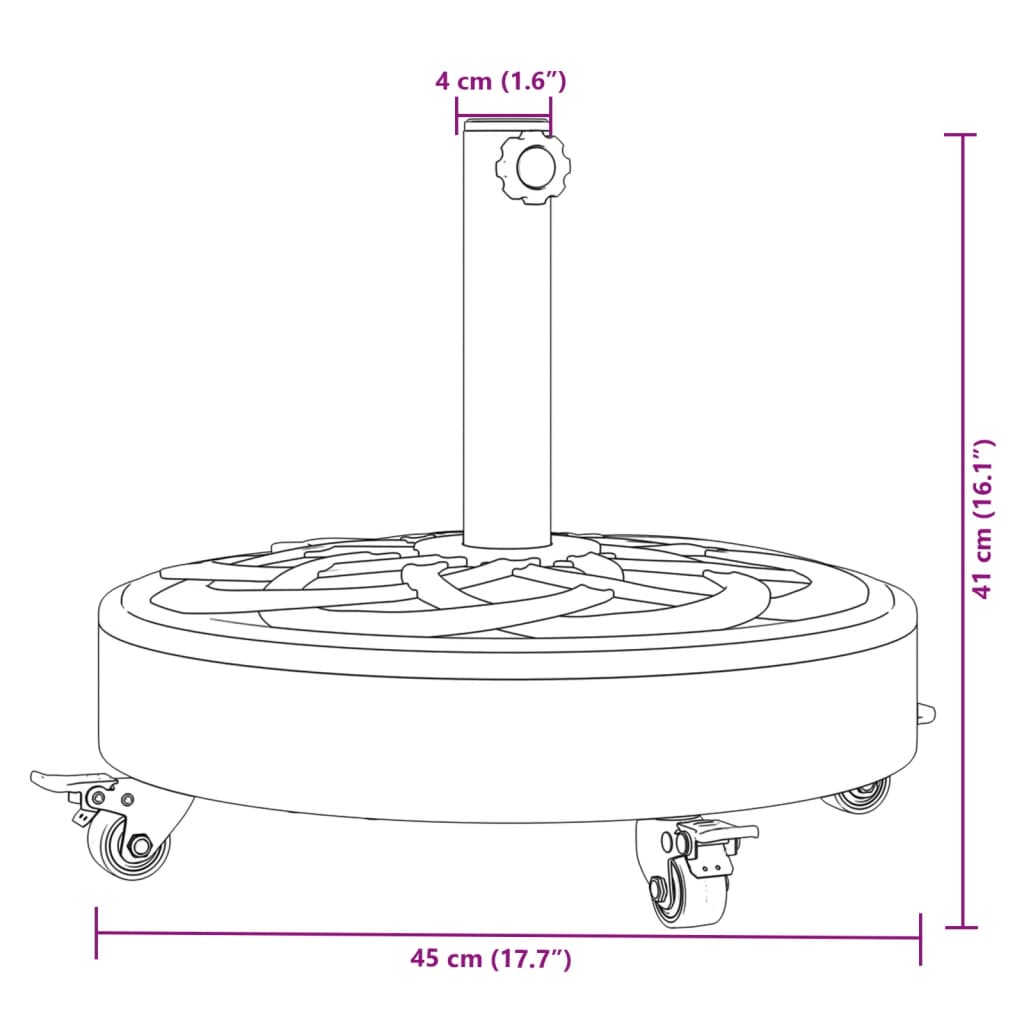 vidaXL Base sombrilla redonda ruedas para mástiles Ø38 / 48 mm 27 kg