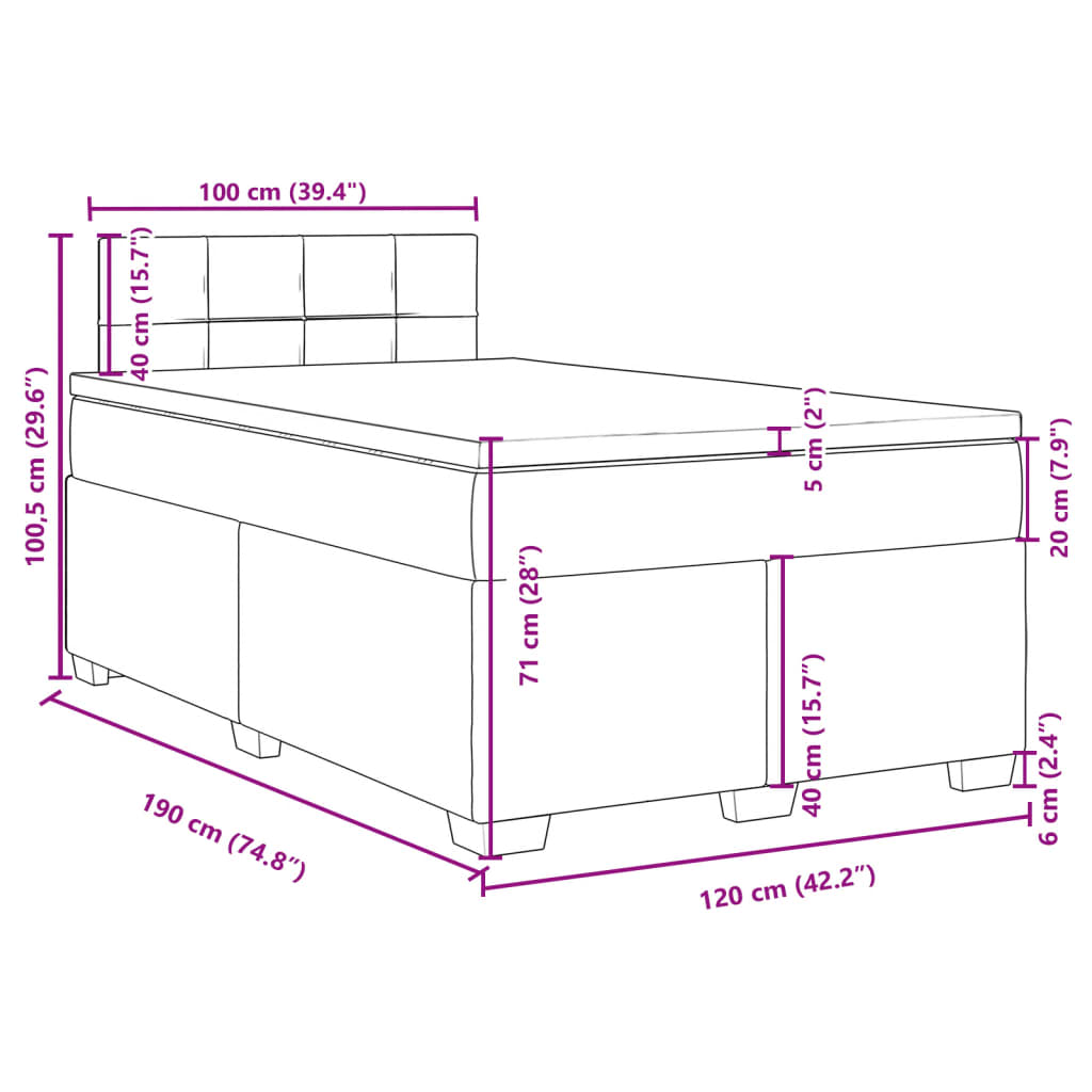 vidaXL Cama box spring con colchón terciopelo gris claro 120x190 cm