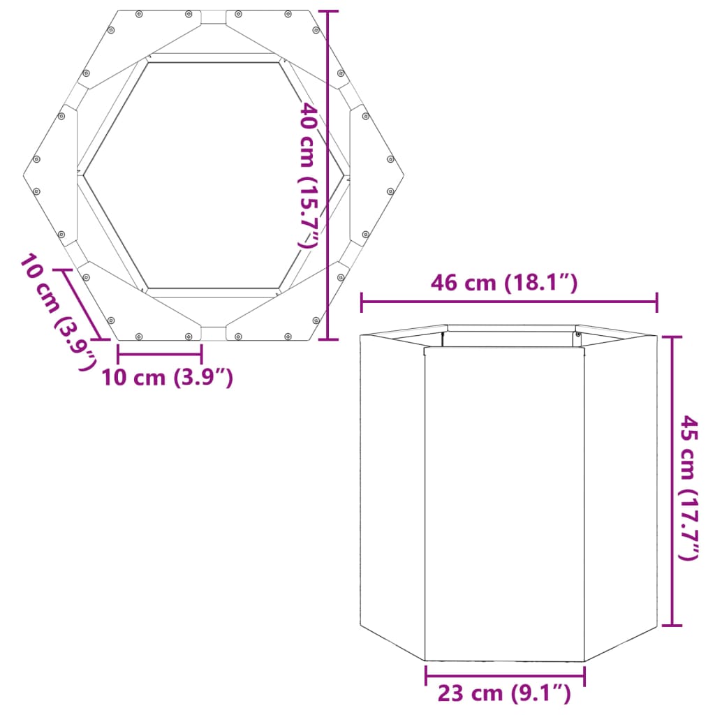 vidaXL Jardinera hexagonal acero blanco 46x40x45 cm