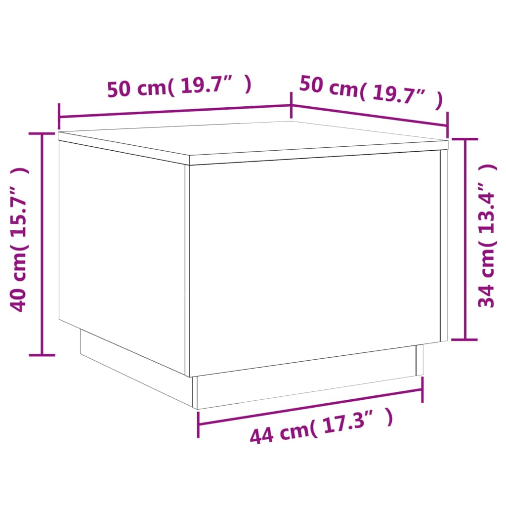 vidaXL Mesa de centro con luces LED marrón roble 50x50x40 cm