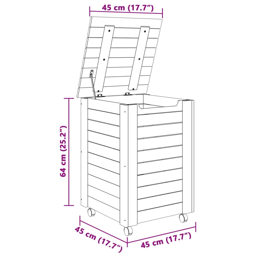 vidaXL Cesta ropa sucia con ruedas RANA madera pino blanca 45x45x64 cm