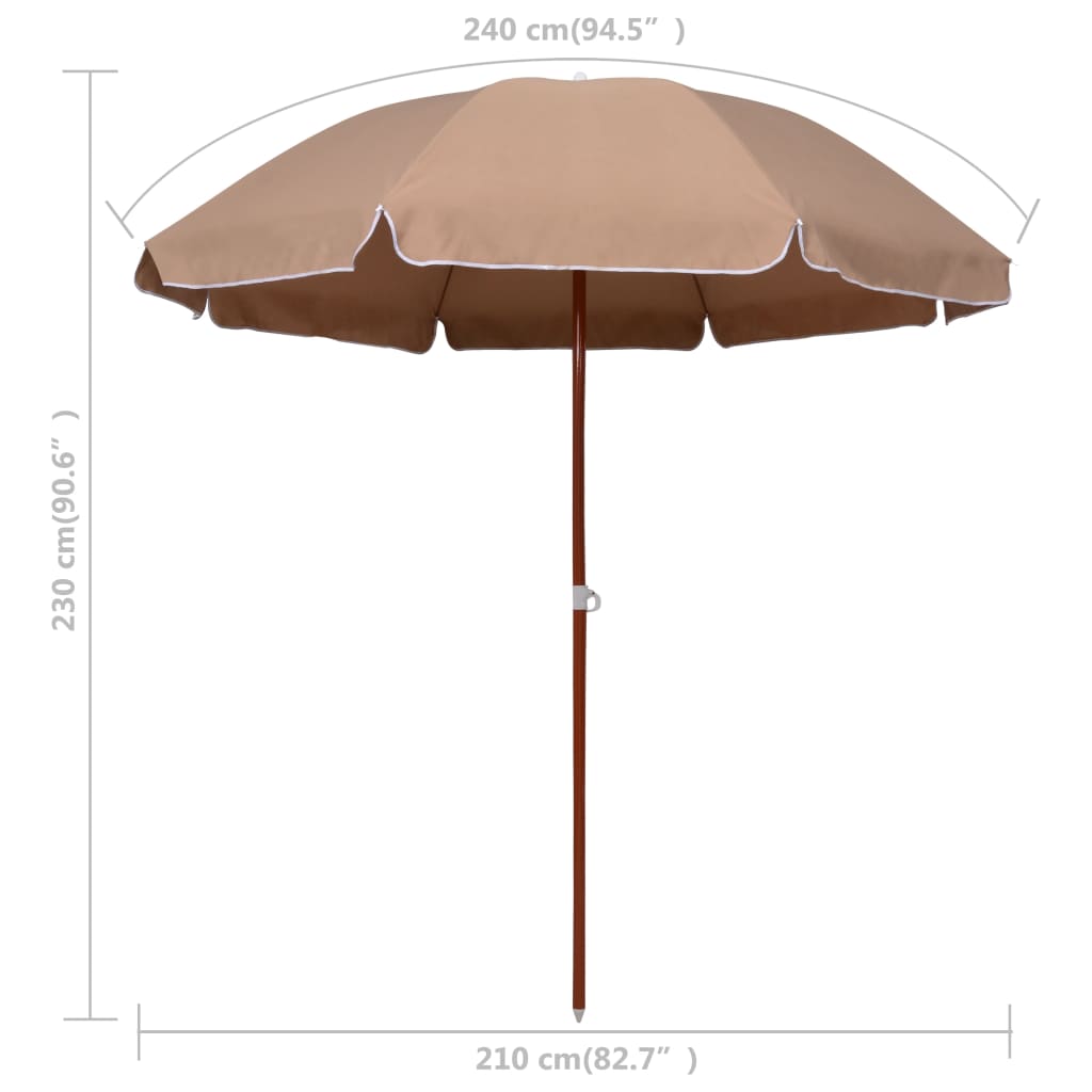 vidaXL Sombrilla de jardín con palo de acero taupe 240 cm