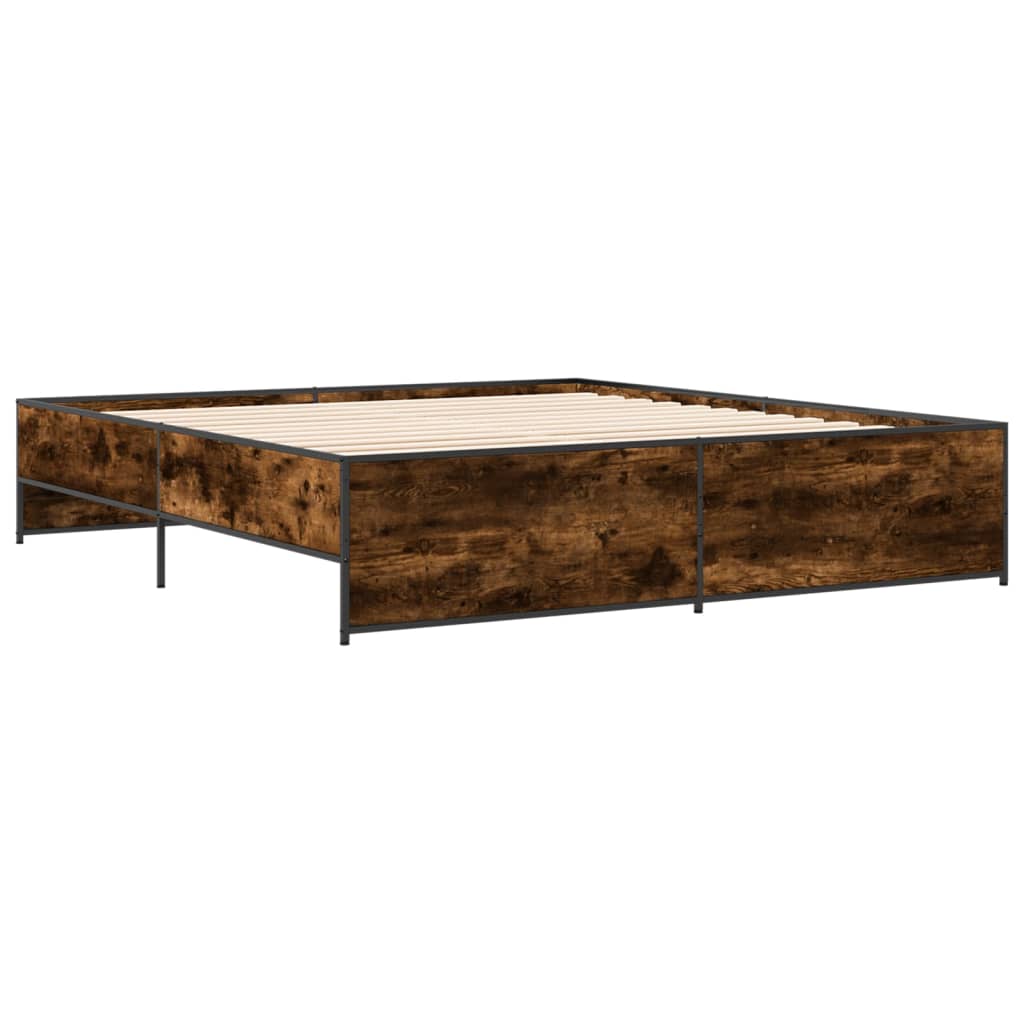 vidaXL Estructura cama madera ingeniería metal roble ahumado 200x200cm