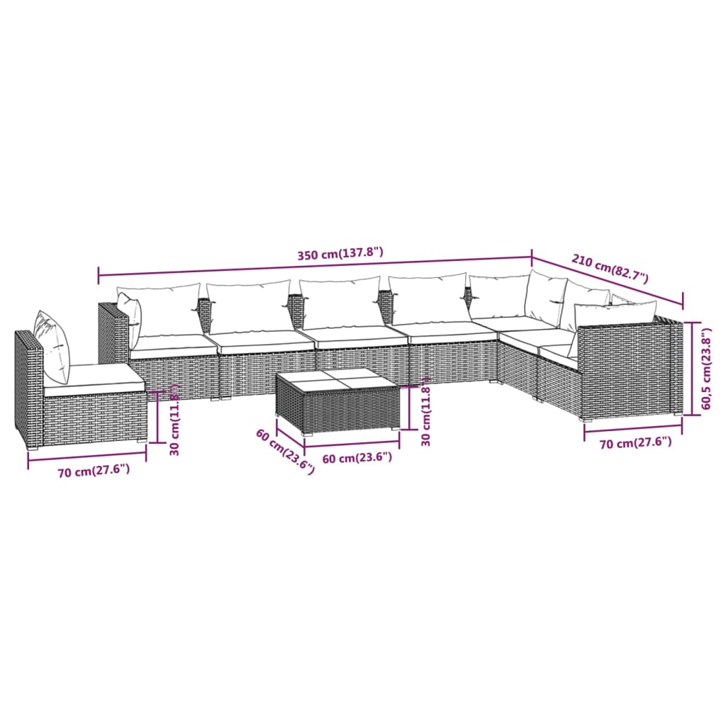 vidaXL Set de muebles de jardín 9 pzas y cojines ratán sintético gris