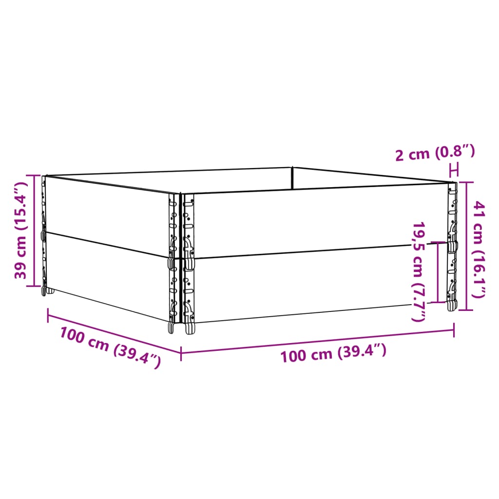 vidaXL Collares de palets 2 uds madera maciza de pino negro 100x100 cm