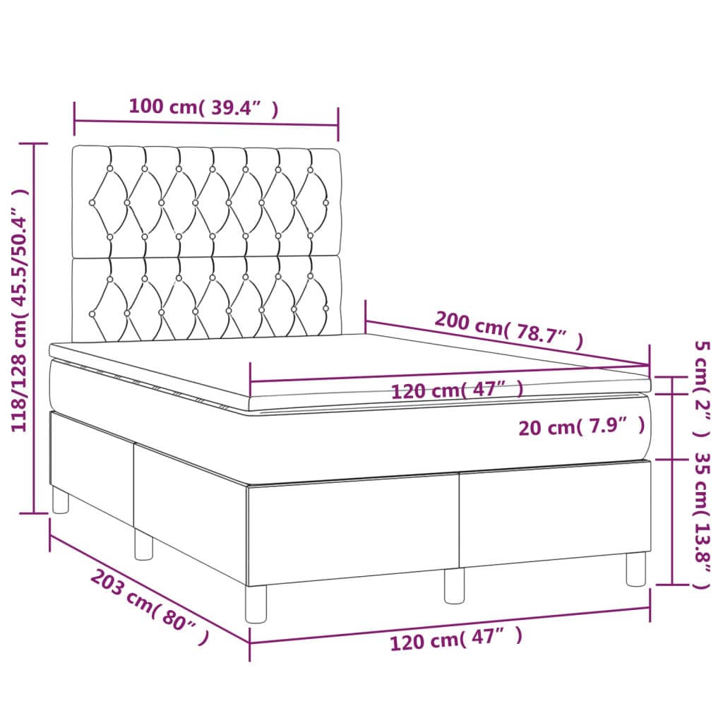 vidaXL Cama box spring con colchón tela marrón oscuro 120x200 cm