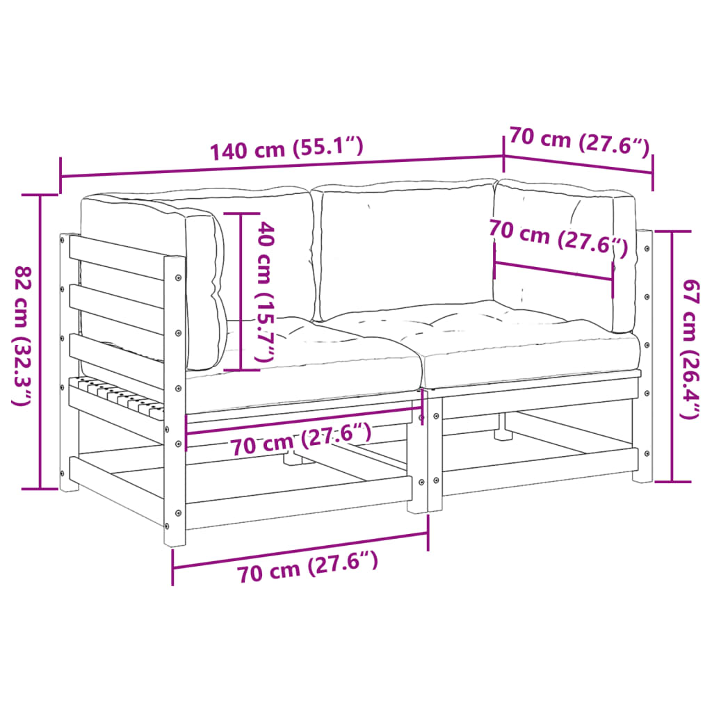 vidaXL Set de sofás jardín 2 pzas con cojines madera pino marrón cera