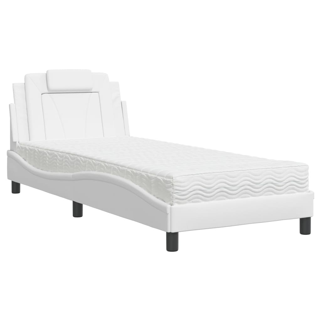 vidaXL Cama con colchón cuero sintético blanco 80x200 cm