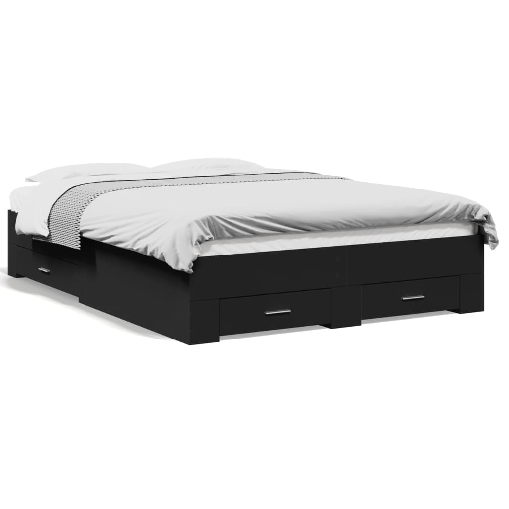 vidaXL Cama con cajones madera de ingeniería negro 135x190 cm