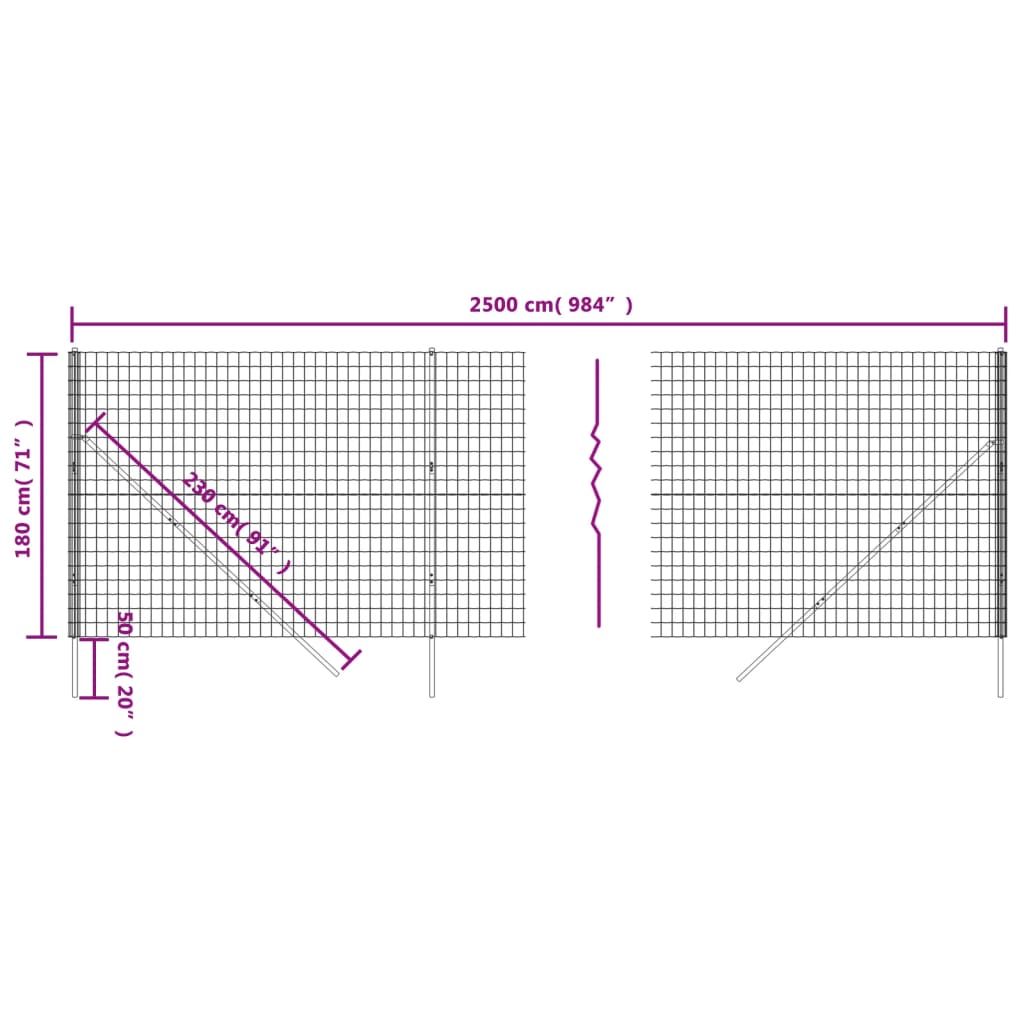 vidaXL Cerca de alambre de acero galvanizado gris antracita 1,8x25 m