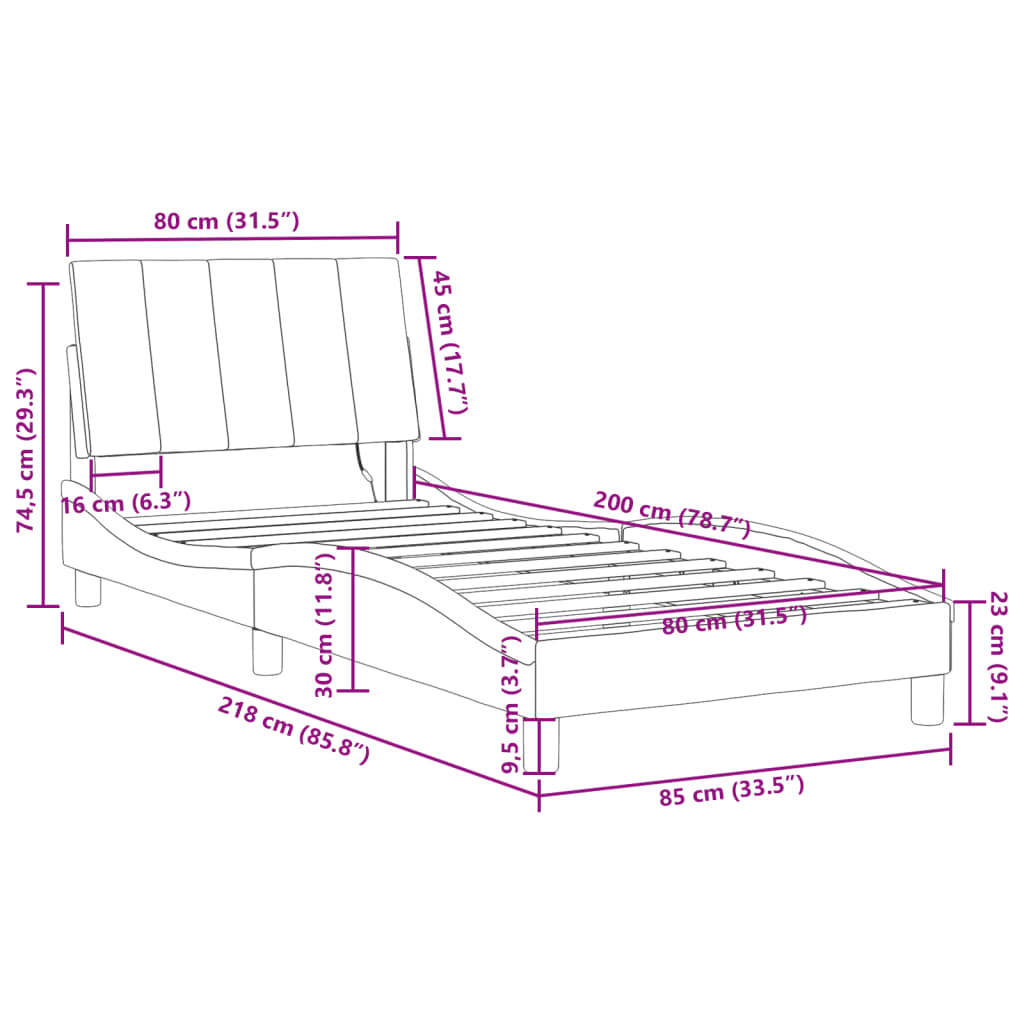 vidaXL Estructura de cama con luces LED terciopelo negro 80x200 cm