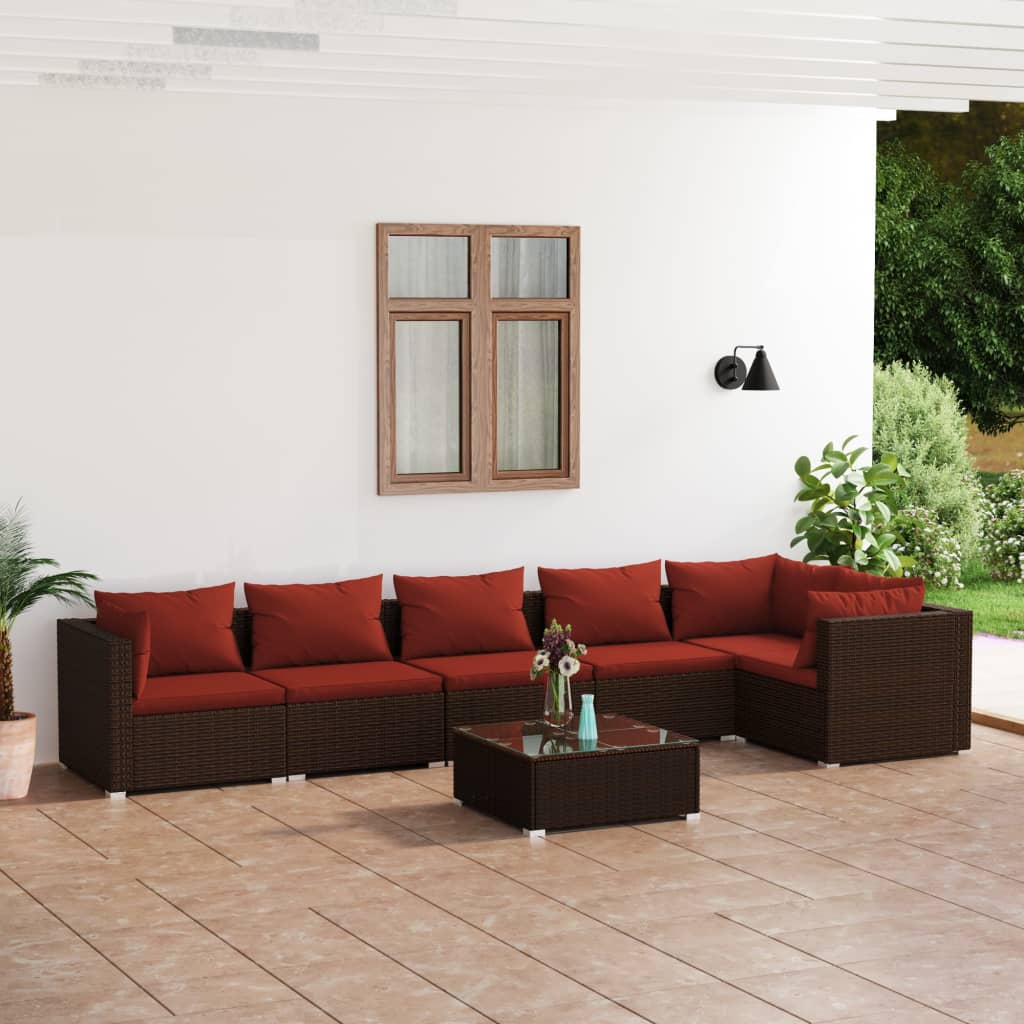 vidaXL Set muebles de jardín 7 piezas y cojines ratán sintético marrón