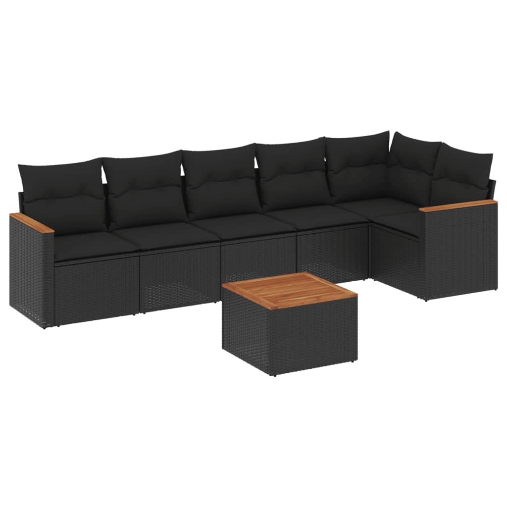 vidaXL Set de comedor de jardín 7 pzas y cojines ratán sintético negro