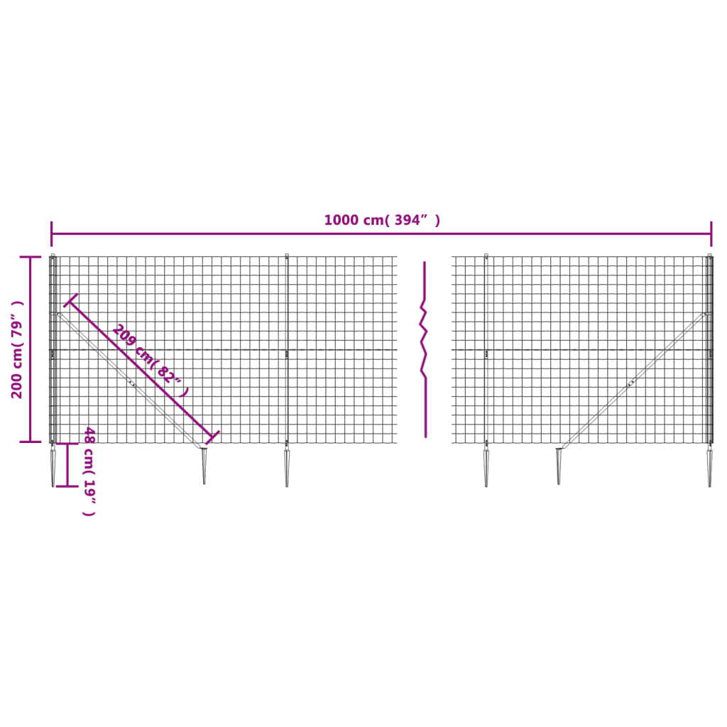 vidaXL Cerca de alambre con pinchos de anclaje verde 2x10 m