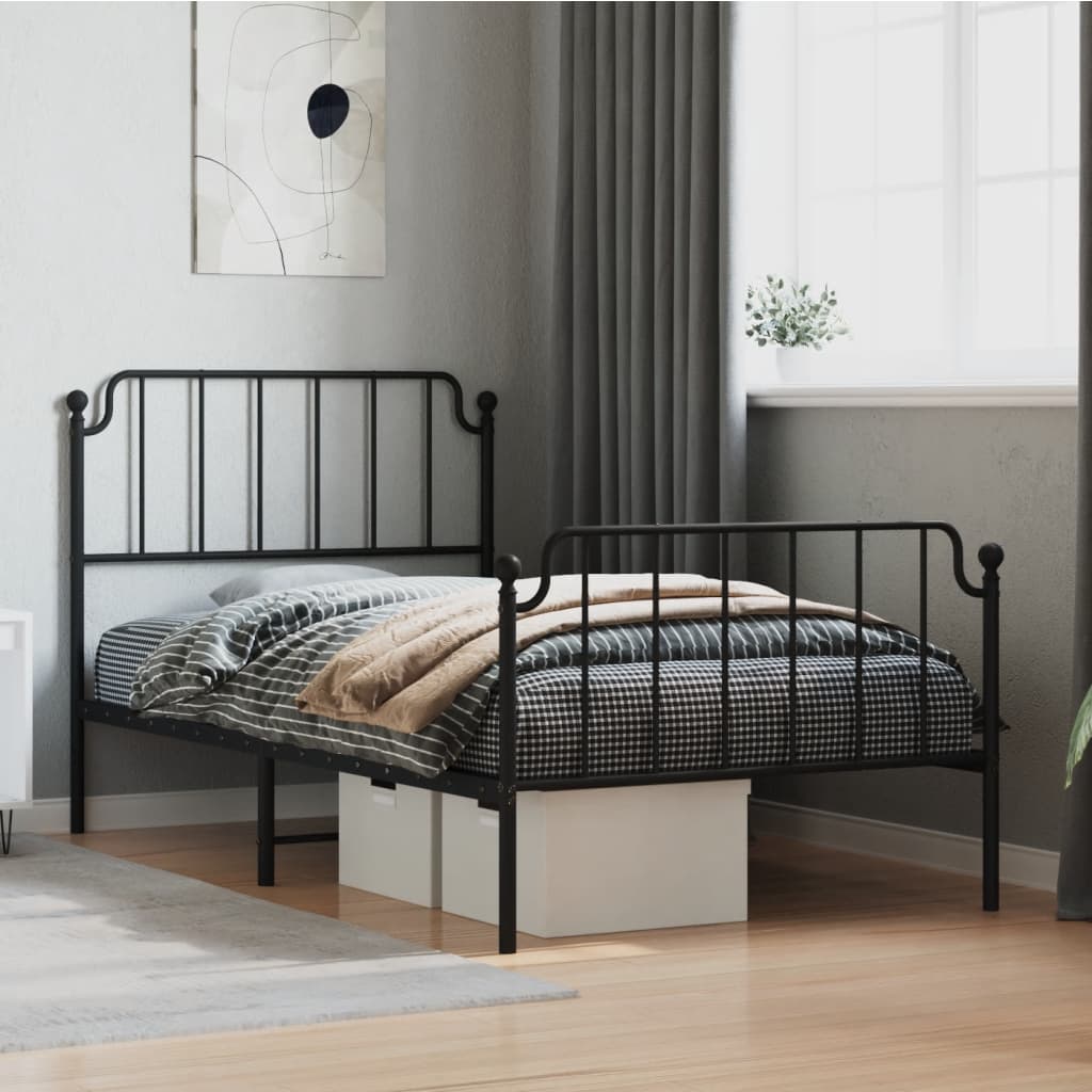 vidaXL Estructura cama sin colchón con estribo metal negro 100x190 cm