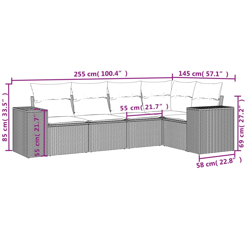 vidaXL Set de muebles de jardín 5 pzas y cojines ratán sintético negro