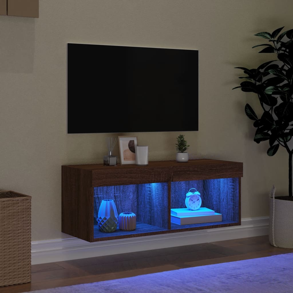 vidaXL Mueble para TV con luces LED roble marrón 80x30x30 cm