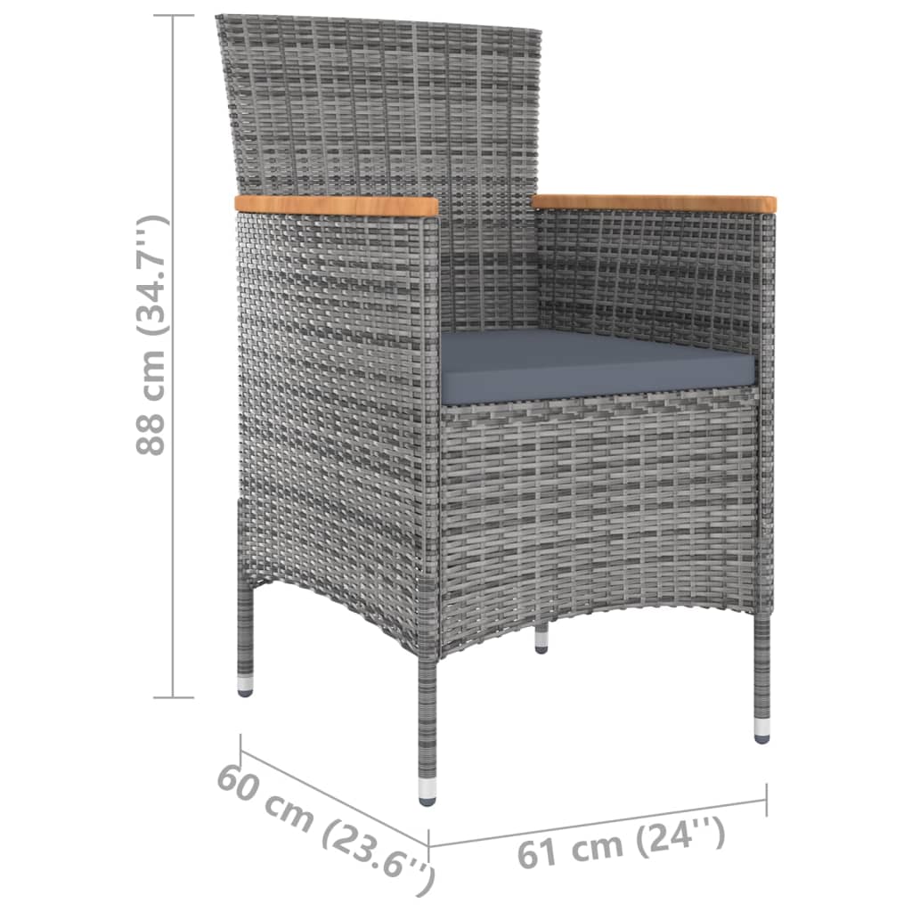 vidaXL Set de comedor de jardín 9 pzas y cojines ratán sintético gris