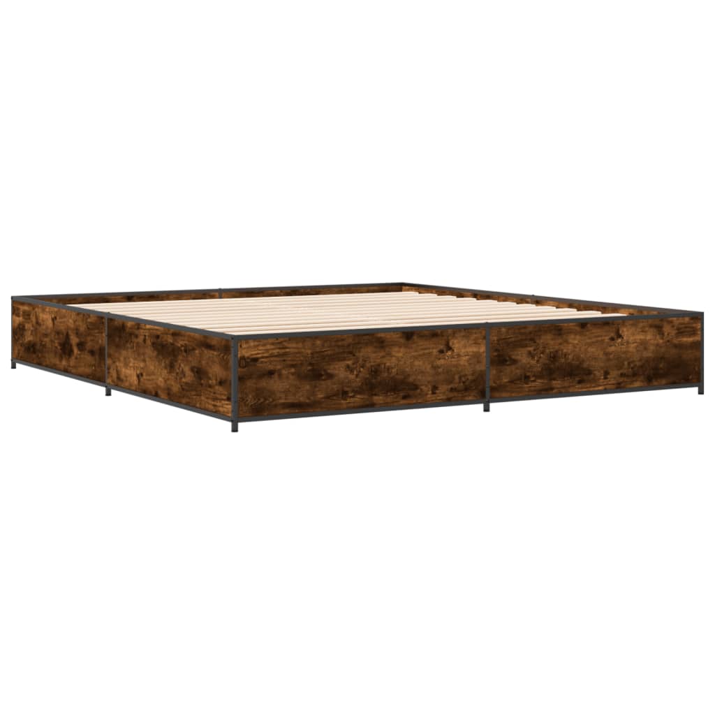 vidaXL Estructura cama madera ingeniería metal roble ahumado 200x200cm