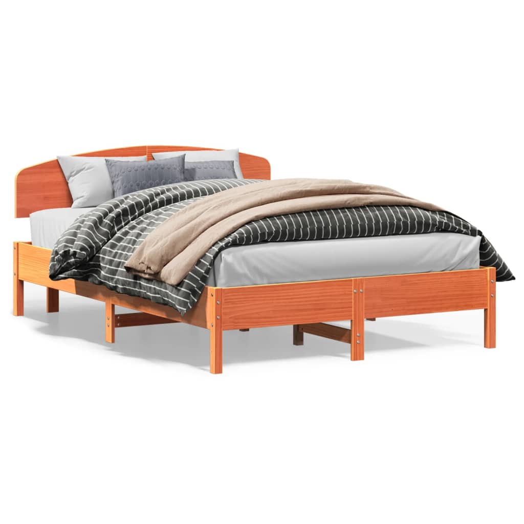 vidaXL Cama sin colchón madera maciza de pino marrón cera 160x200 cm