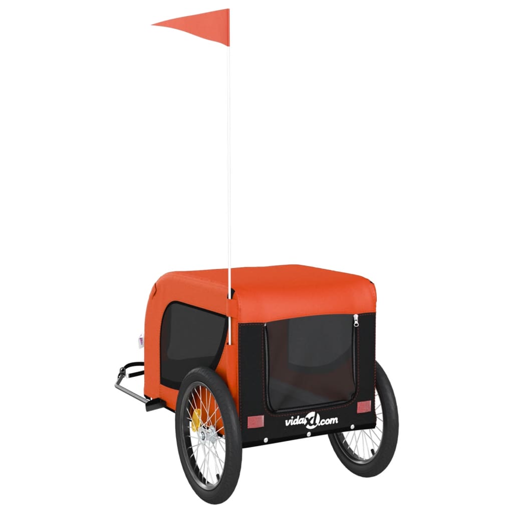 vidaXL Remolque de bicicleta mascotas hierro tela Oxford naranja negro