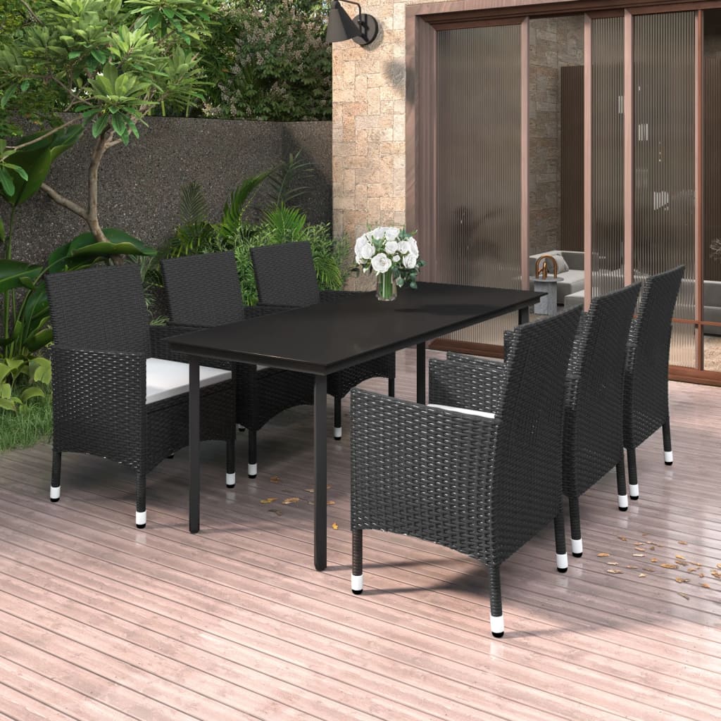 vidaXL Set comedor de jardín 7 pzas y cojines ratán sintético y vidrio