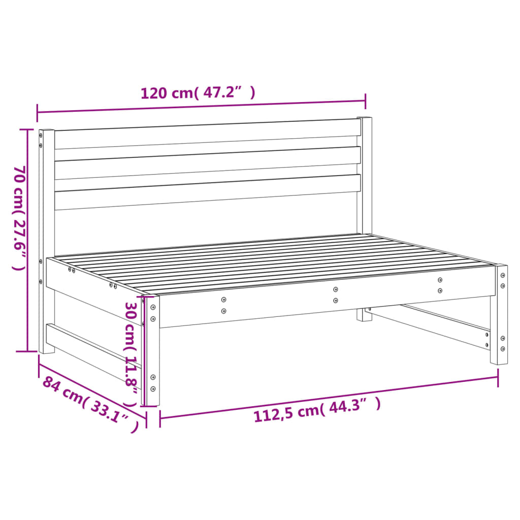 vidaXL Sofá central de jardín madera maciza de pino negro 120x80 cm