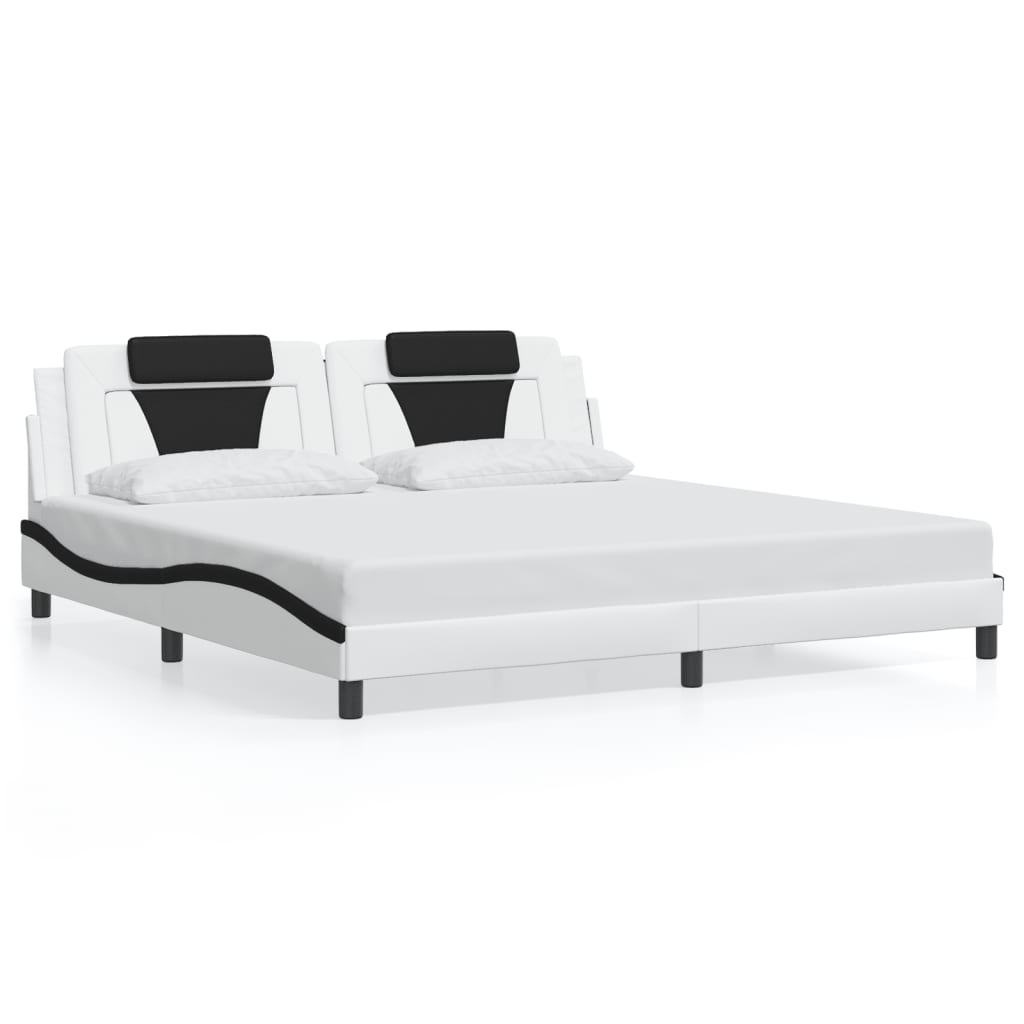 vidaXL Estructura cama con LED cuero sintético blanco negro 200x200 cm