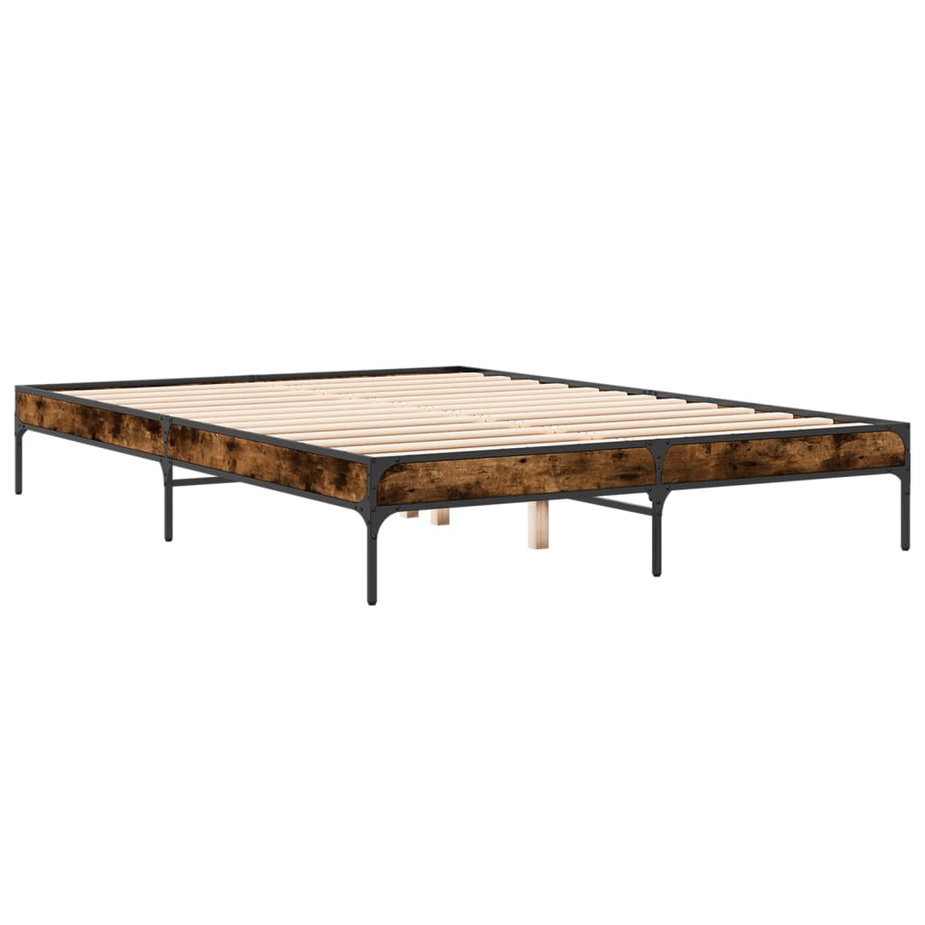 vidaXL Estructura cama madera ingeniería metal roble ahumado 140x200cm