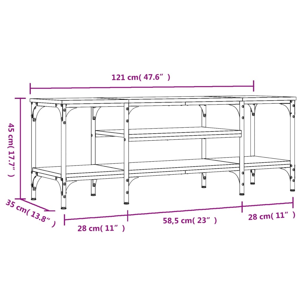 vidaXL Mueble TV madera de ingeniería y hierro Sonoma 121x35x45 cm