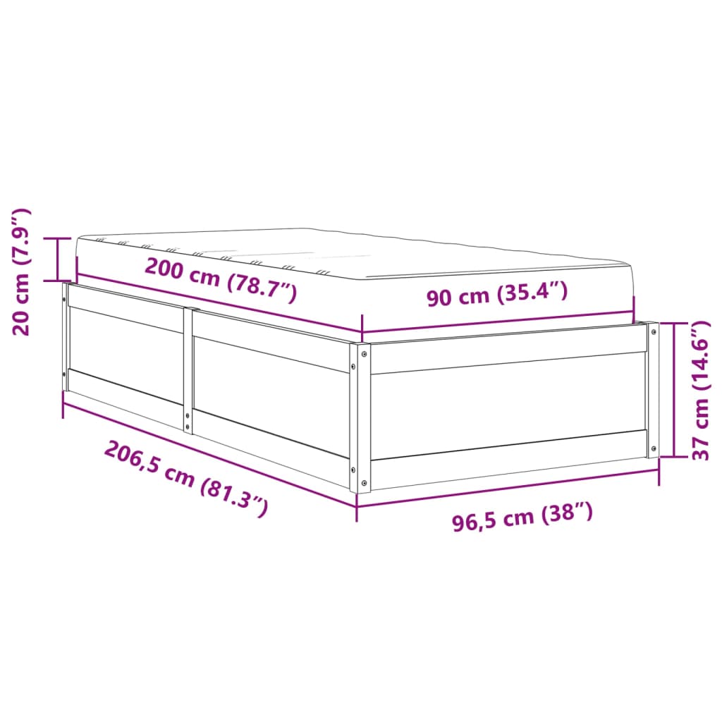 vidaXL Cama con colchón madera maciza de pino 90x200 cm