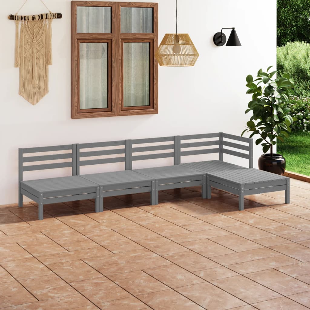 vidaXL Juego de muebles de jardín 5 piezas madera maciza de pino gris