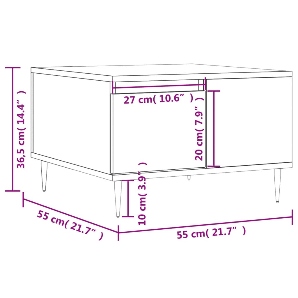 vidaXL Mesa de centro madera contrachapada roble Sonoma 55x55x36,5 cm