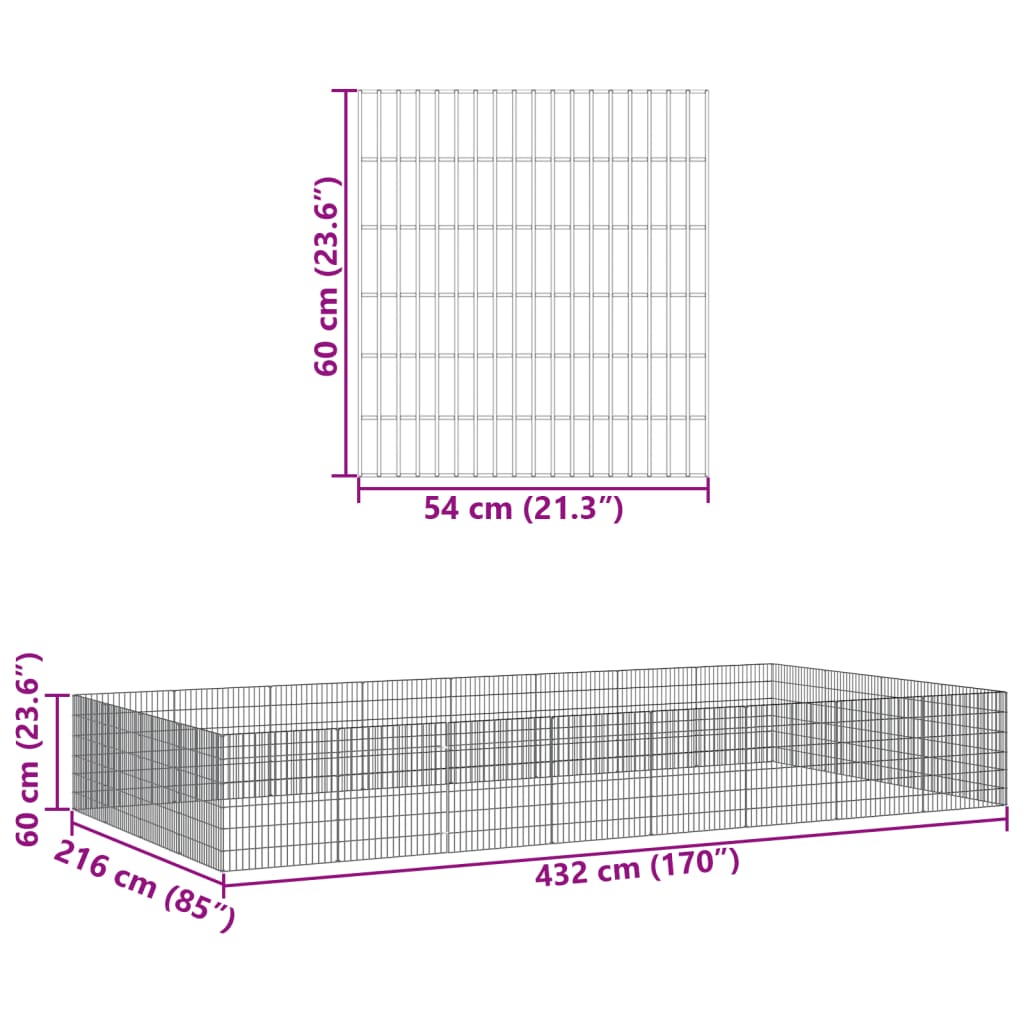 vidaXL Recinto corral animales 24 paneles hierro galvanizado 54x60 cm