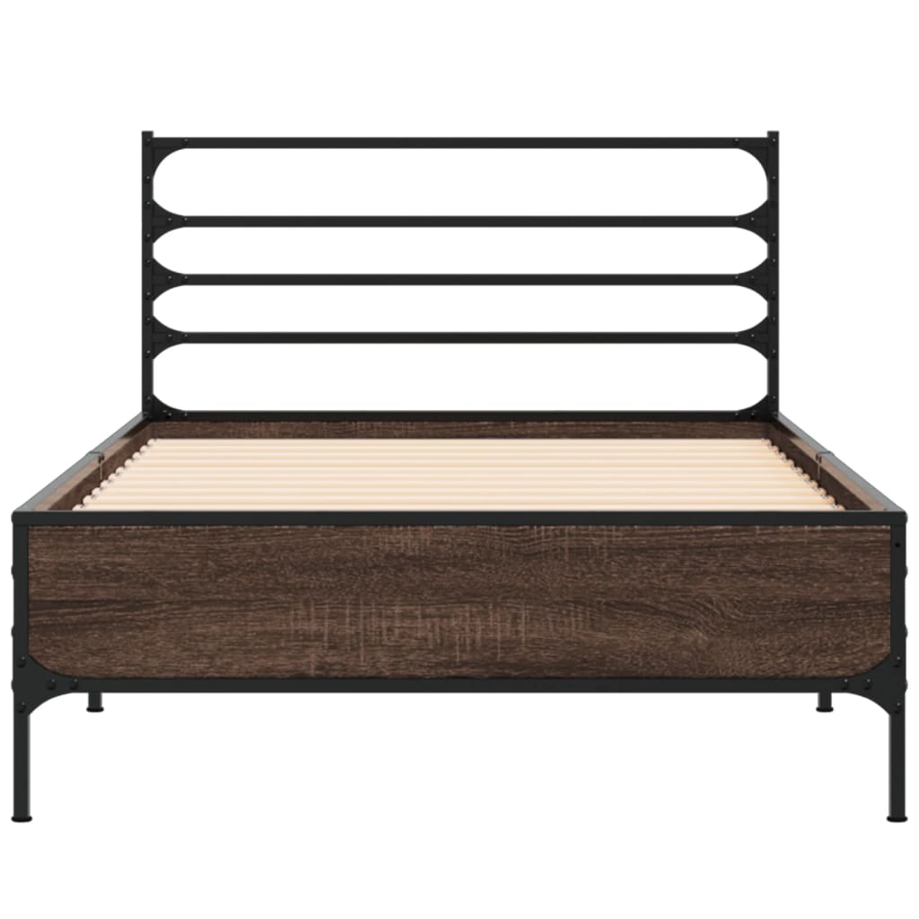 vidaXL Estructura cama madera ingeniería metal roble marrón 75x190 cm