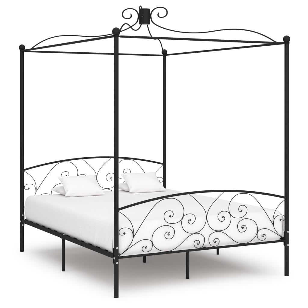 vidaXL Estructura de cama con dosel sin colchón metal negro 180x200 cm